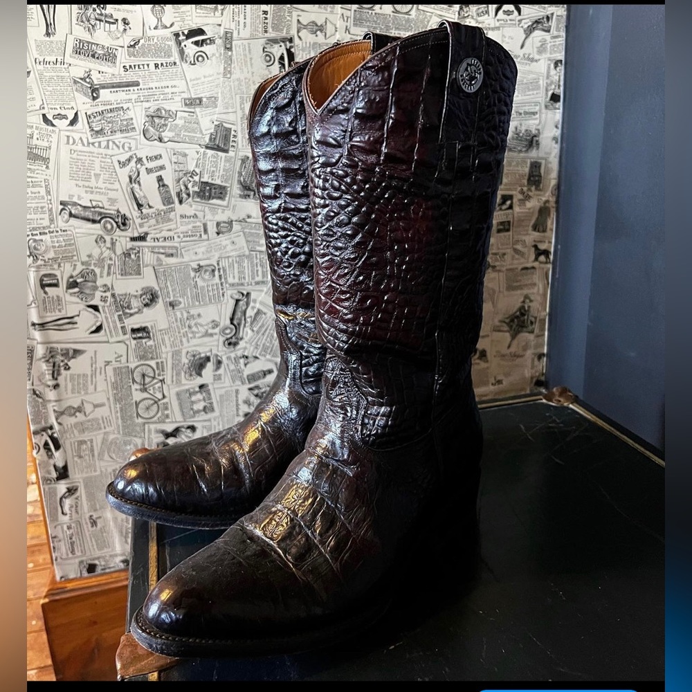 Dark leather cowboy boots